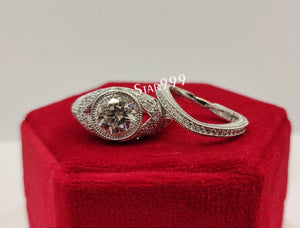 1930s Art Deco 2.20 Ct White Round Diamond Wedding Ring Set In 925 Sterling Silver - STARJEWEL999