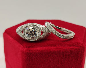 1930s Art Deco 2.20 Ct White Round Diamond Wedding Ring Set In 925 Sterling Silver - STARJEWEL999