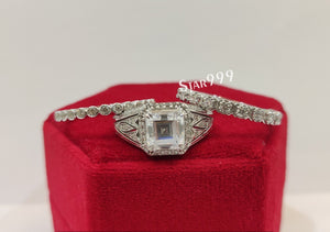 1930s Vintage Asscher Diamond Wedding Ring Set In 925 Sterling Silver - STARJEWEL999