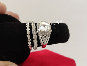 1930s Vintage Asscher Diamond Wedding Ring Set In 925 Sterling Silver - STARJEWEL999