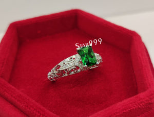 1930s Vintage Edwardian Green Radiant Diamond Engagement Ring In 925 Sterling Silver,Filigree Ring - STARJEWEL999