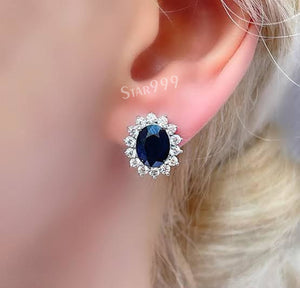 2.0 CT Oval Cut Sapphire Earring,Diana Princess Sapphire Ring,Screwback Earring,Earring