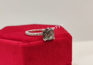 Salt And Pepper Diamond Ring,Cushion Diamond Engagement Ring in 925 Sterling Silver