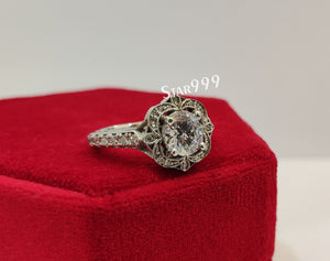 Vintage Round Diamond Engagement Ring,Art Deco Ring