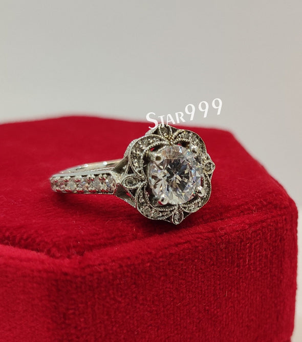 Vintage Round Diamond Engagement Ring,Art Deco Ring