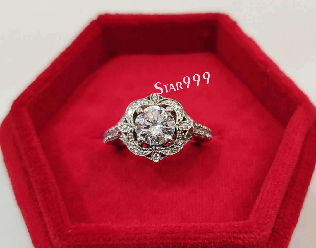 Vintage Round Diamond Engagement Ring,Art Deco Ring