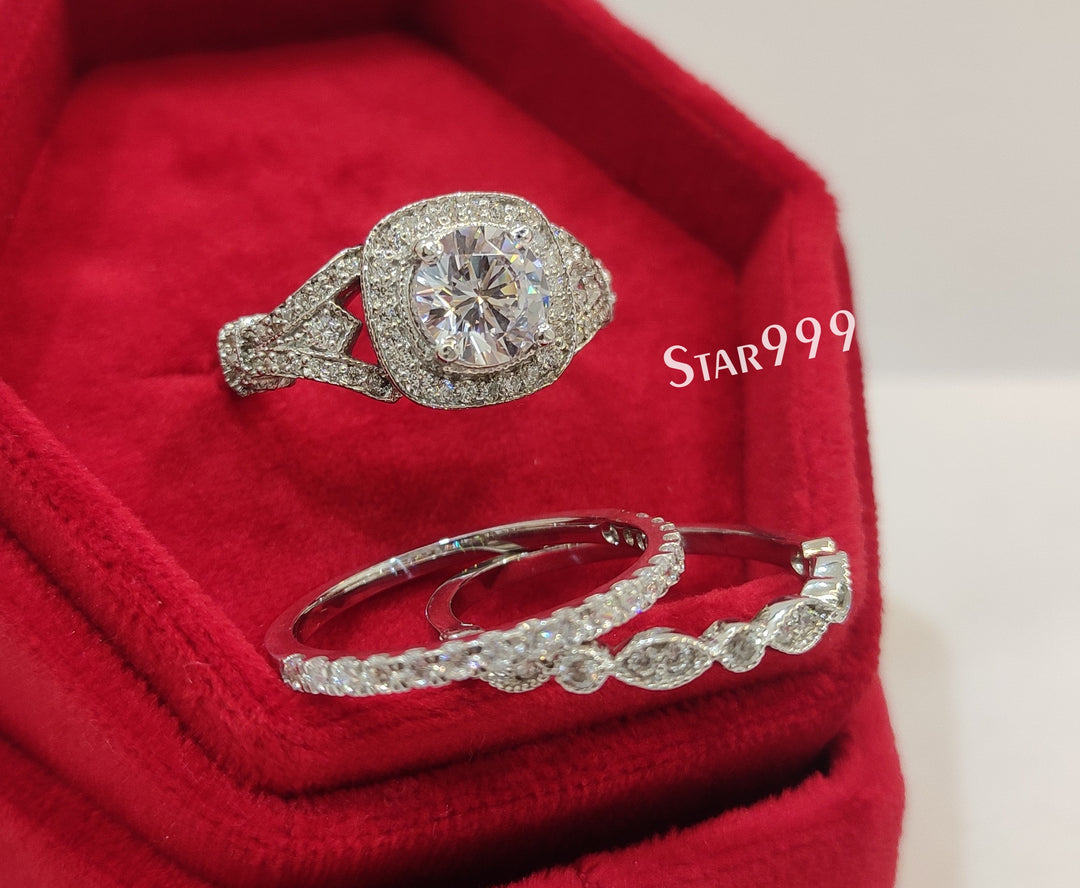 Wedding Ring Set In 925 Sterling Silver,Bridal Ring Set