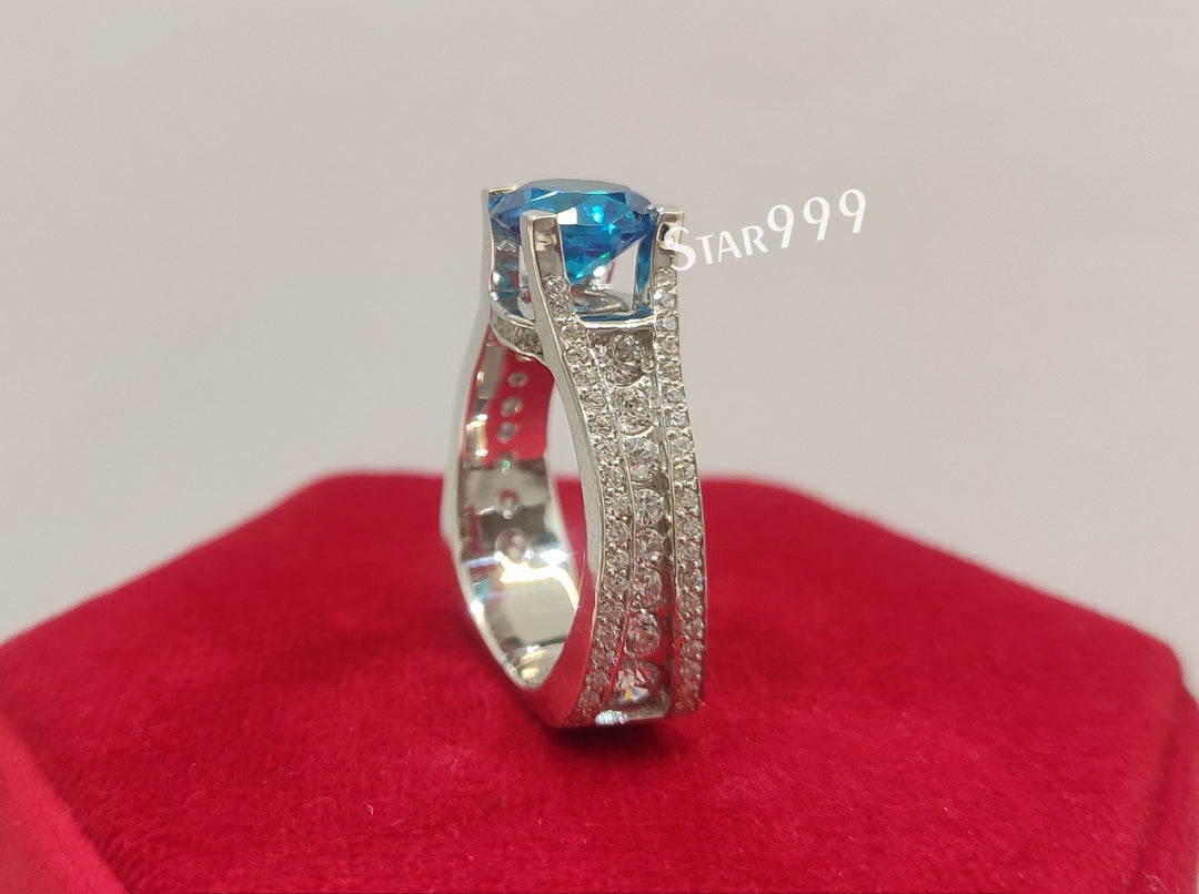 London Topaz Blue Diamond Engagement Ring In 925 Sterling Silver