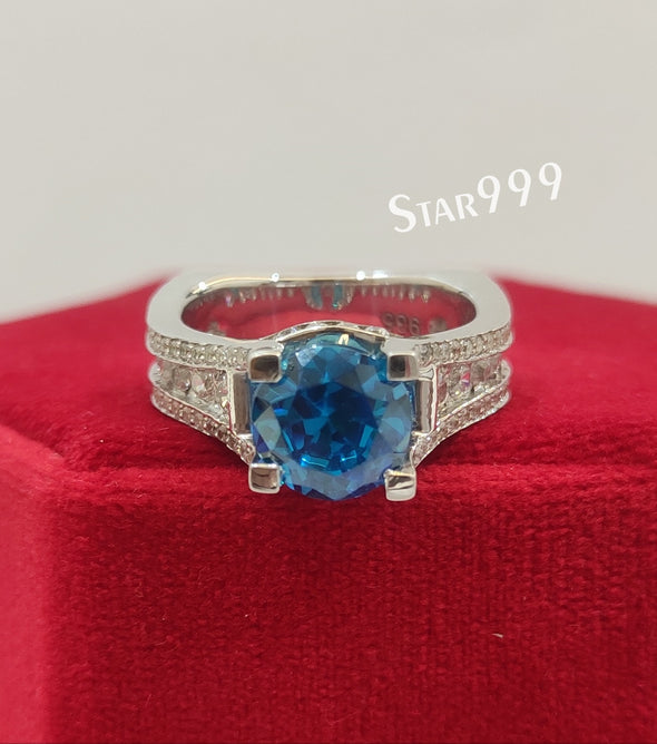 London Topaz Blue Diamond Engagement Ring In 925 Sterling Silver