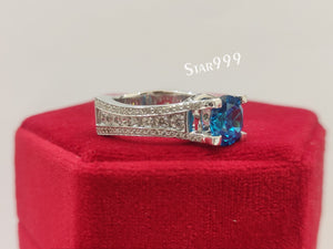 London Topaz Blue Diamond Engagement Ring In 925 Sterling Silver