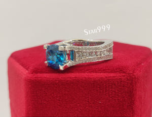 London Topaz Blue Diamond Engagement Ring In 925 Sterling Silver