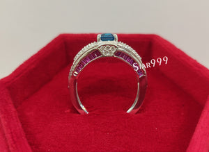 London Topaz Blue Emerald Diamond Engagement Ring In 925 Sterling Silver