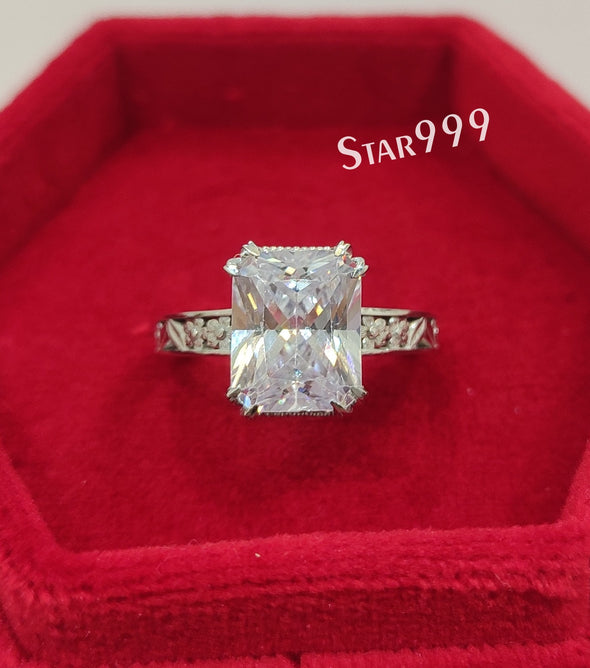 Vintage Radiant Diamond Engagement Ring In 925 Sterling Silver,Filigree Ring