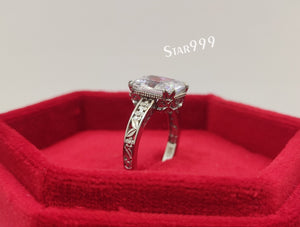 Vintage Radiant Diamond Engagement Ring In 925 Sterling Silver,Filigree Ring