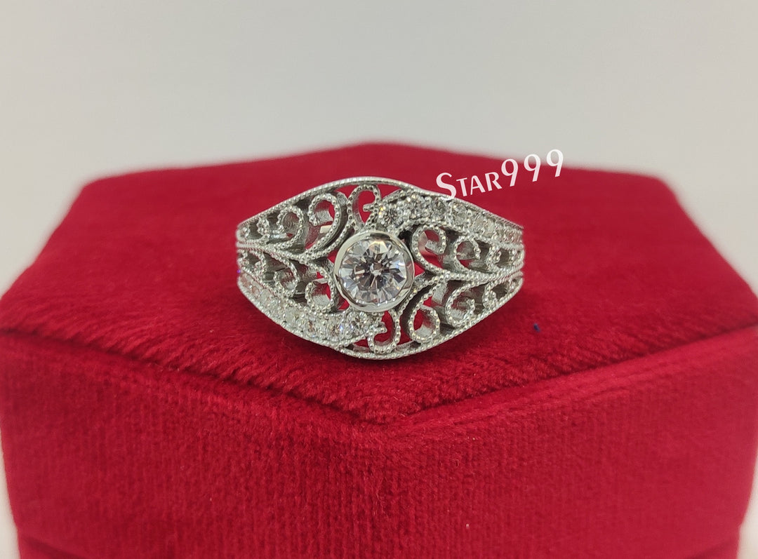 Filigree Ring,Engagement Ring In 925 Sterling Silver,Art Deco Ring