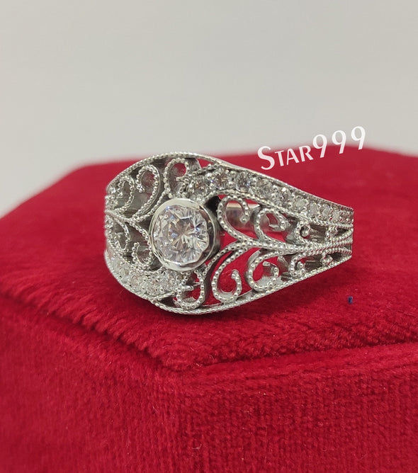 Filigree Ring,Engagement Ring In 925 Sterling Silver,Art Deco Ring