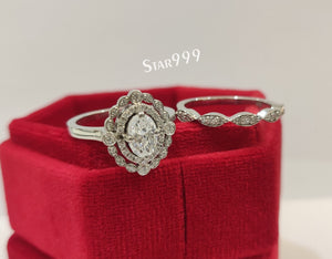 Oval Diamond Wedding Ring Set In 925 Sterling Silver,Bridal Ring Set