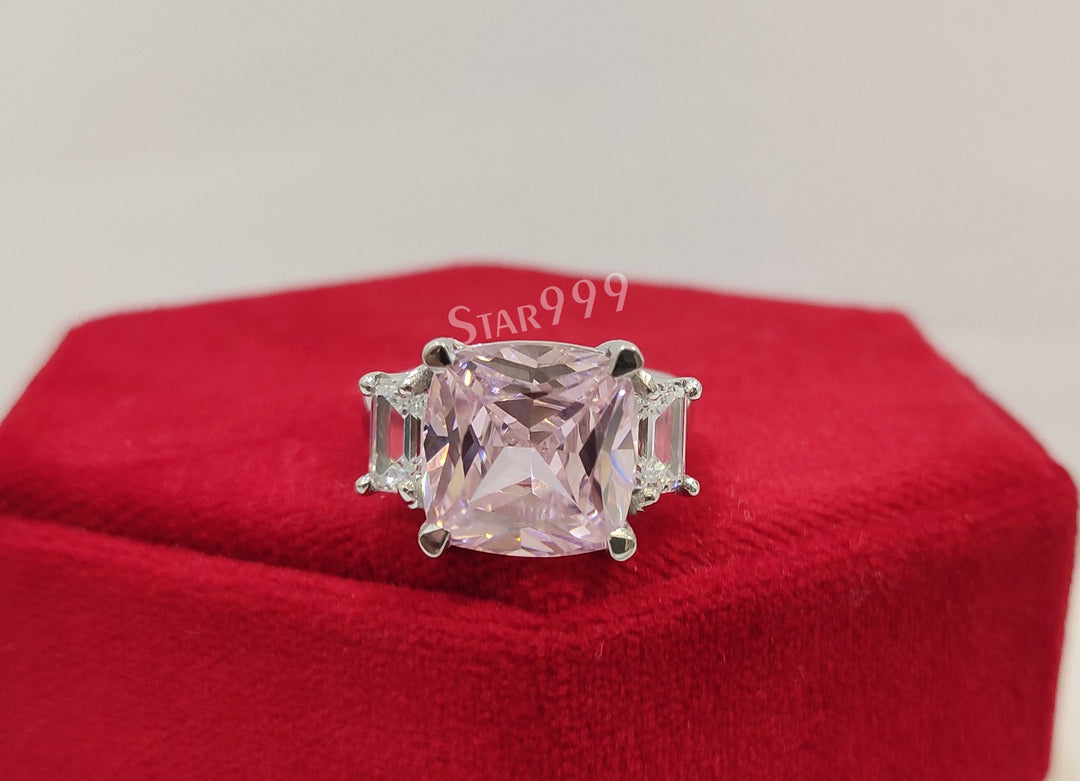 Pink Cushion Diamond Engagement Ring In 925 Sterling Silver