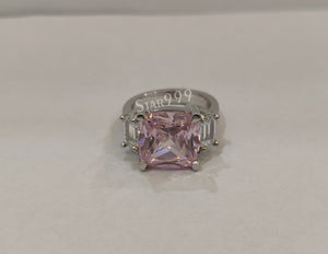 Pink Cushion Diamond Engagement Ring In 925 Sterling Silver