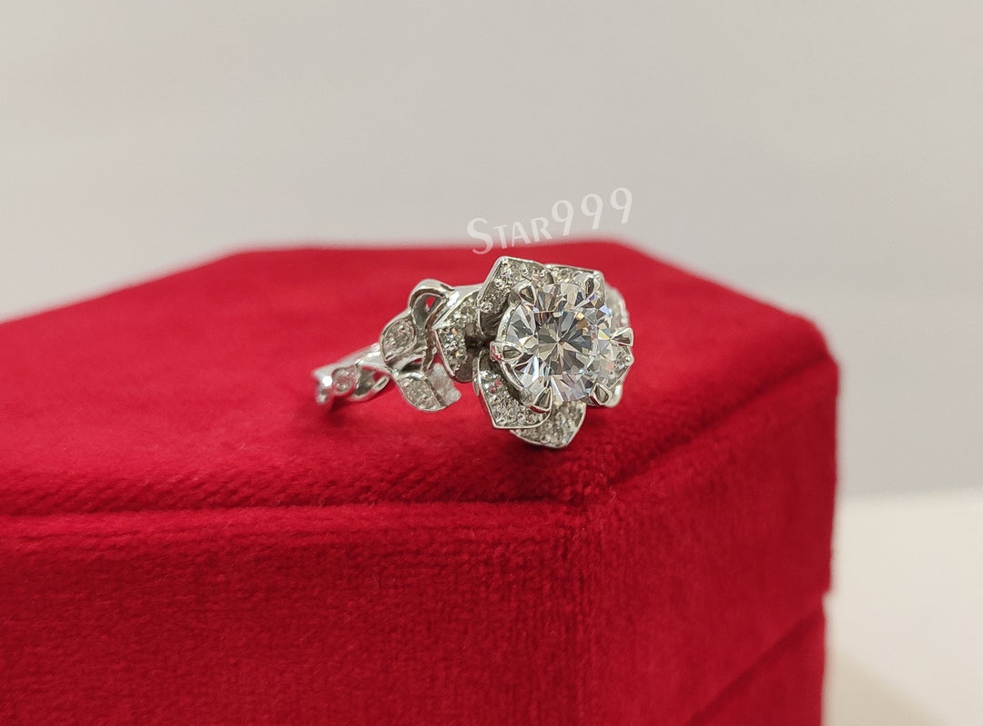 Filigree White Round Diamond Engagement Ring In 925 Sterling Silver