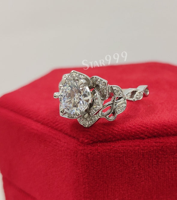 Filigree White Round Diamond Engagement Ring In 925 Sterling Silver