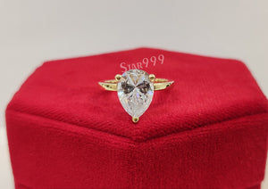 White Pear Diamond Engagement Ring In 925 Sterling Silver With Gold Plated