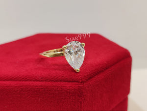 White Pear Diamond Engagement Ring In 925 Sterling Silver With Gold Plated