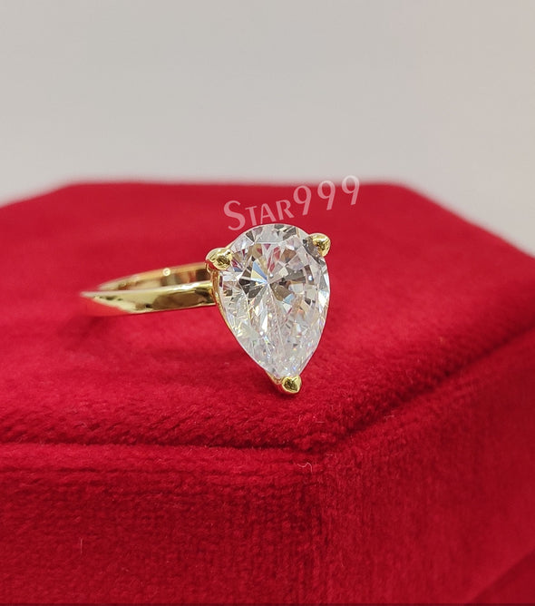 White Pear Diamond Engagement Ring In 925 Sterling Silver With Gold Plated