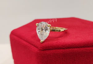 White Pear Diamond Engagement Ring In 925 Sterling Silver With Gold Plated