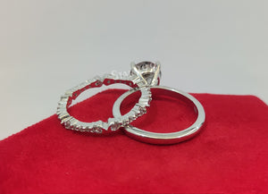 Salt And Pepper Diamond Ring,Round Diamond Wedding Ring Set in 925 Sterling Silver