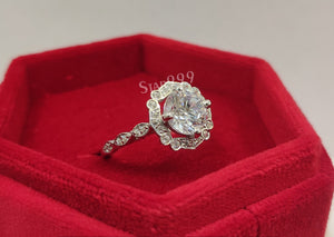 Vintage White Round Diamond Engagement Ring In 925 Sterling Silver