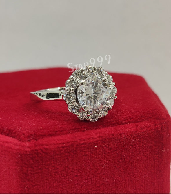 White Round Diamond Engagement Ring In 925 Sterling Silver