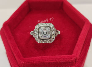 Art Deco White Asscher Diamond Engagement Ring In 925 Sterling Silver