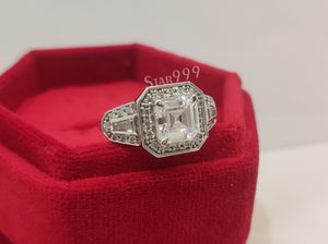 Art Deco White Asscher Diamond Engagement Ring In 925 Sterling Silver