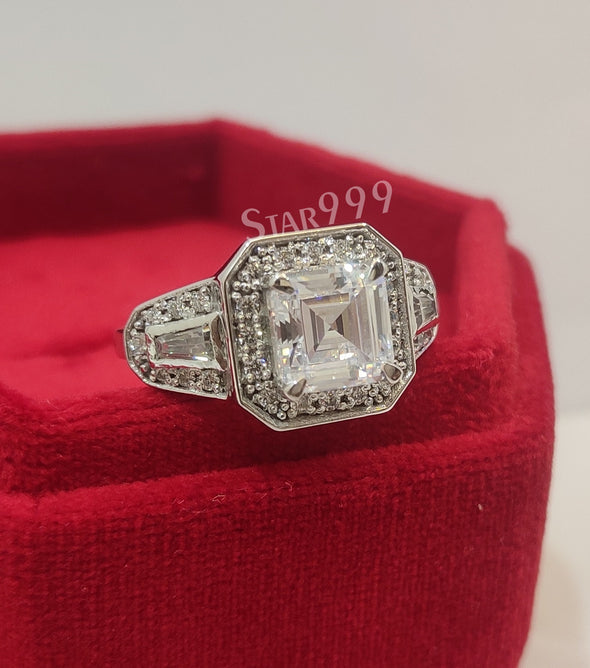 Art Deco White Asscher Diamond Engagement Ring In 925 Sterling Silver