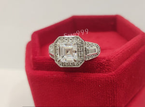 Art Deco White Asscher Diamond Engagement Ring In 925 Sterling Silver