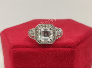 Art Deco White Asscher Diamond Engagement Ring In 925 Sterling Silver