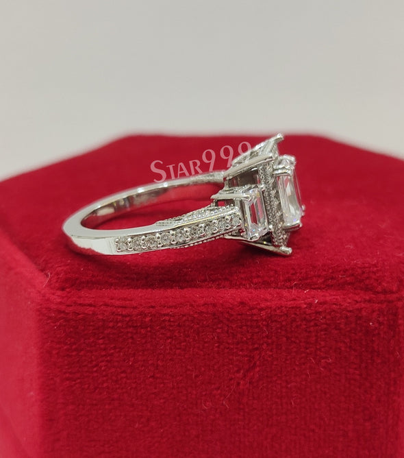 Radiant Diamond Engagement Ring In 925 Sterling Silver