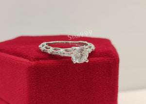 Filigree Art Deco White Round Diamond Engagement Ring In 925 Sterling Silver,Edwardian Ring