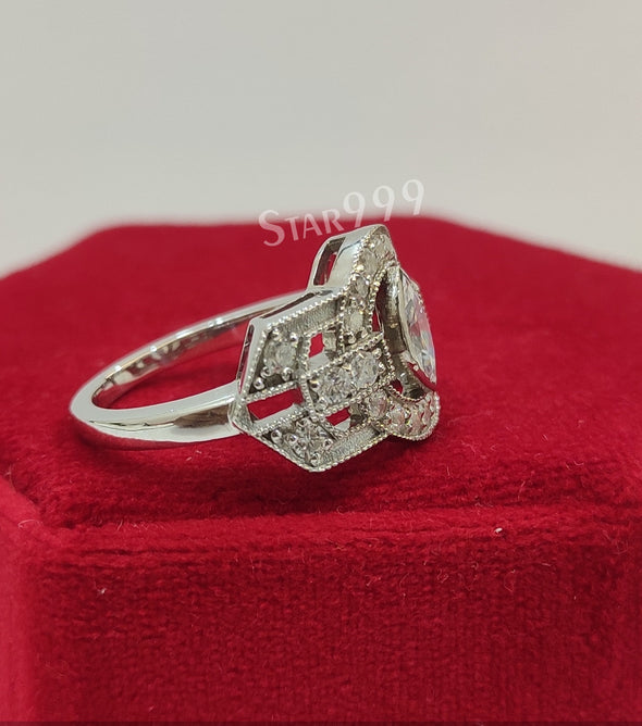 Vintage Style Ring,Art Deco White Marquise Diamond Engagement Ring In 925 Sterling Silver