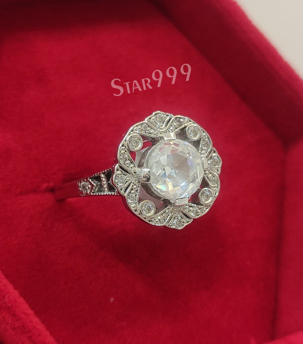 Engagement Round Diamond Ring In 925 Sterling Silver