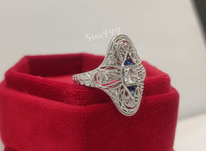 Engagement Round Diamond Ring In 925 Sterling Silver,Vintage Style Ring