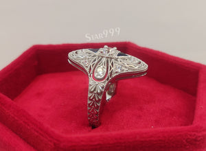 Engagement Round Diamond Ring In 925 Sterling Silver,Vintage Style Ring