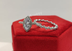 Bridal Ring Set,White Marquise Diamond Wedding Ring Set In 925 Sterling Silver