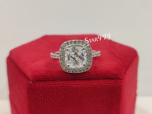 Cushion Diamond Double Halo Engagement Ring In 925 Sterling Silver