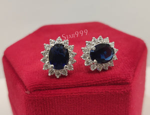 2.0 CT Oval Cut Sapphire Earring,Diana Princess Sapphire Ring,Screwback Earring,Earring