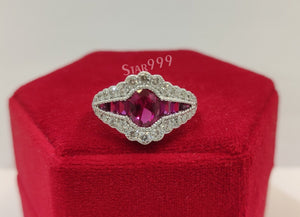 Antique Dark Pink Oval Diamond Engagement Ring In 925 Sterling Silver - STARJEWEL999