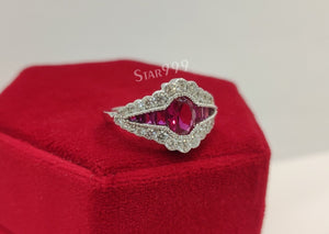 Antique Dark Pink Oval Diamond Engagement Ring In 925 Sterling Silver - STARJEWEL999