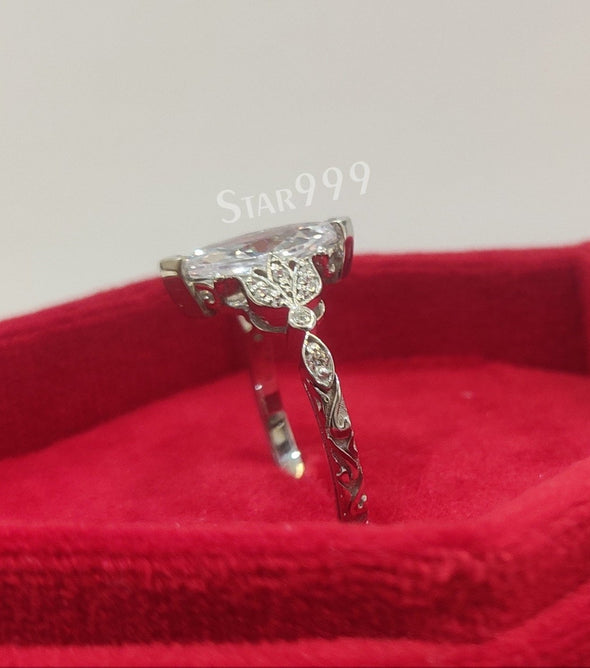 Antique White Marquise Diamond Engagement Ring In 925 Sterling Silver - STARJEWEL999