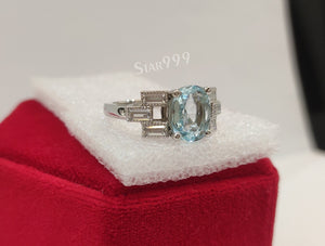 Aquamarine Oval Diamond Engagement Ring In 925 Sterling Silver - STARJEWEL999